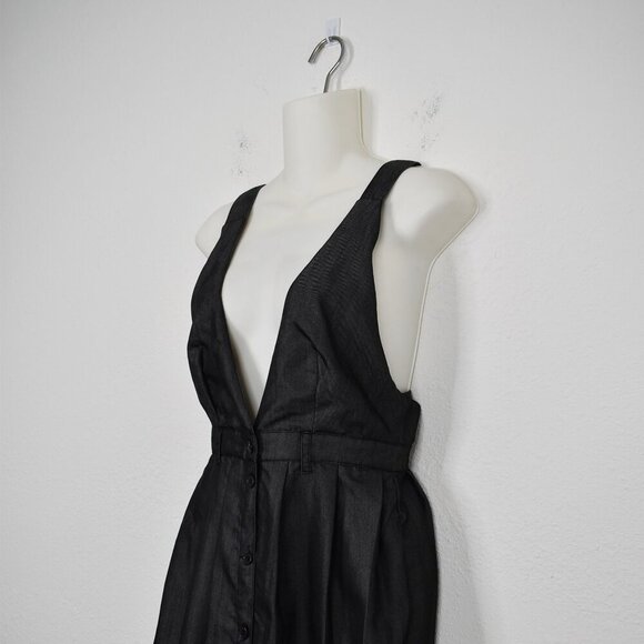 Nasty Gal Midi Dress Button Front Sz S Strappy Back Preppy Academia Retro Work - Picture 6 of 16